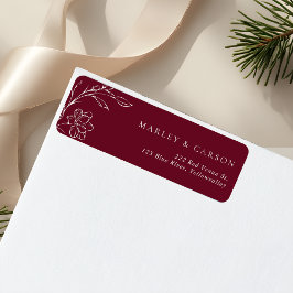 Burgundy and White Floral Wedding Return Address ラベル