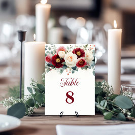 Burgundy and White Floral Wedding Table Number テーブルナンバー
