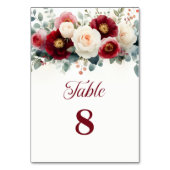Burgundy and White Floral Wedding Table Number テーブルナンバー (正面)