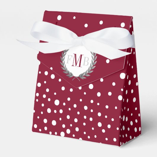 Burgundy and white polka dot pattern wedding fav フェイバーボックス (正面サイド)