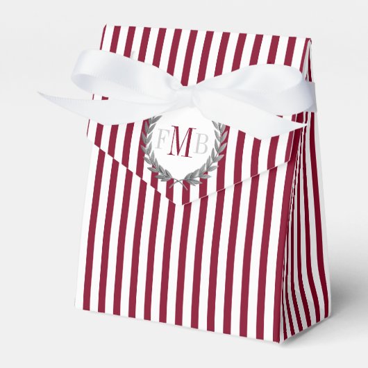 Burgundy and white stripes monogram wedding フェイバーボックス (正面サイド)