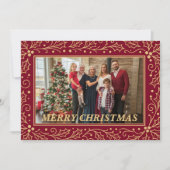 Burgundy & Antique-Gold Family Christmas Photo シーズンカード (正面)