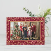 Burgundy & Antique-Gold Family Christmas Photo シーズンカード (スタンド正面)