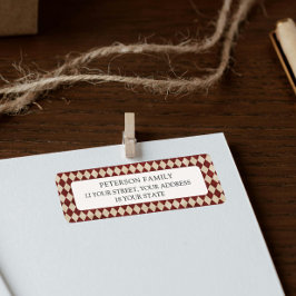 Burgundy Argyle Christmas Return Address Label ラベル