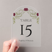 Burgundy Art Nouveau Floral Wedding Table Number アクリル招待状 (インサイチュ (ポータブル))