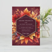 Burgundy Autumn Bloom Wedding 招待状 (スタンド正面)
