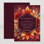 Burgundy Autumn Bloom Wedding 招待状 (正面/裏面)