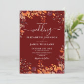 Burgundy Autumn Fall Floral Photo Wedding 招待状 (スタンド正面)
