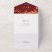 Burgundy Autumn Floral Fall In Love Wedding オールインワン招待状 (外側)