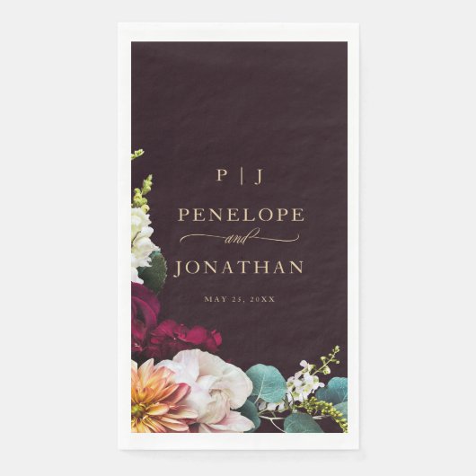 Burgundy Autumn Floral Gold Monogram Wedding (正面)