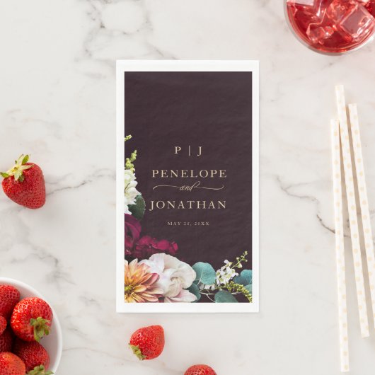 Burgundy Autumn Floral Gold Monogram Wedding (インサイチュ)