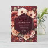 Burgundy Autumn Floral Romance Wedding 招待状 (スタンド正面)