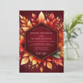 Burgundy Autumn Foliage Romance Wedding 招待状 (スタンド正面)
