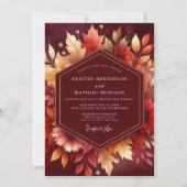 Burgundy Autumn Foliage Wedding 招待状 (正面)