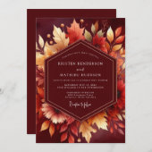 Burgundy Autumn Foliage Wedding 招待状 (正面/裏面)