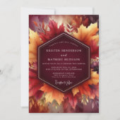 Burgundy Autumn Leaf Celebration Wedding 招待状 (正面)