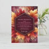 Burgundy Autumn Leaf Celebration Wedding 招待状 (スタンド正面)