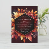 Burgundy Autumn Leaf Romance Wedding 招待状 (スタンド正面)