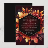 Burgundy Autumn Leaf Romance Wedding 招待状 (正面/裏面)