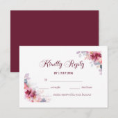 Burgundy Autumn Watercolor Floral Wedding 出欠カード (正面/裏面)