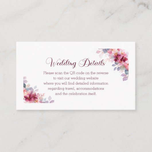 Burgundy Autumn Watercolor QR Info Wedding エンクロージャーカード (正面)