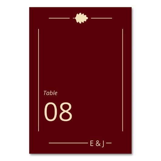 Burgundy Autumn Wedding テーブルナンバー (正面)
