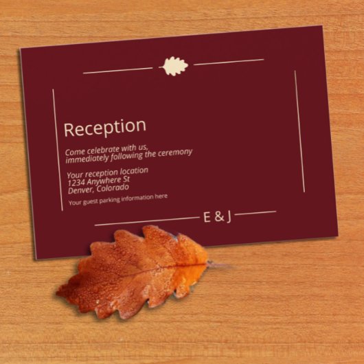Burgundy Autumn Wedding Reception エンクロージャーカード