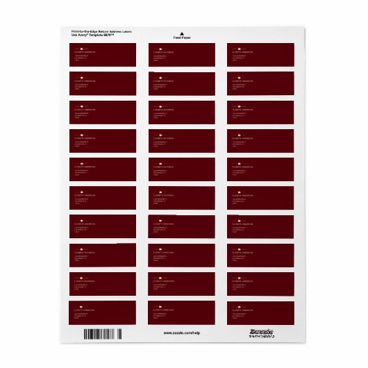 Burgundy Autumn Wedding Return Address Label ラベル (フルシート)