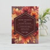 Burgundy Autumnal Bloom Wedding 招待状 (スタンド正面)
