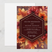 Burgundy Autumnal Bloom Wedding 招待状 (正面/裏面)