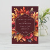 Burgundy Autumnal Floral Romance Wedding 招待状 (スタンド正面)