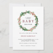 Burgundy Baby Showerのクリスマスリース 招待状 (正面)