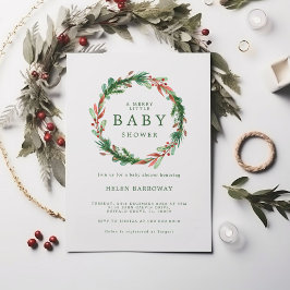 Burgundy Baby Shower Invitationのクリスマスリース 招待状