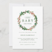 Burgundy Baby Shower Invitationのクリスマスリース 招待状 (正面)