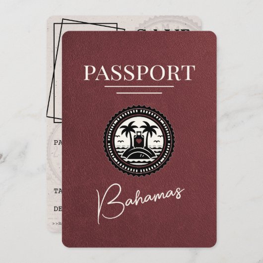Burgundy Bahamas Passport日付の保存 セーブザデート (正面/裏面)