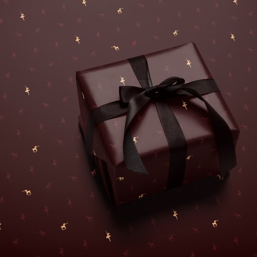 Burgundy ballerina and reindeer wrapping paper ラッピングペーパー