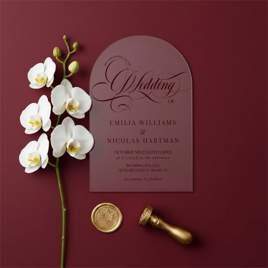Burgundy Baroque Elegant Wedding アクリル招待状