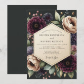 Burgundy Baroque Floral Wedding 招待状 (正面/裏面)