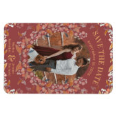 Burgundy Berry金ゴールド額縁写真Save the Date マグネット (横)