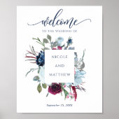 Burgundy, Berry & Blue Wedding Welcome Sign ポスター (正面)