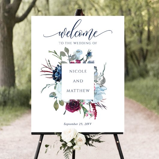Burgundy, Berry & Blue Wedding Welcome Sign ポスター