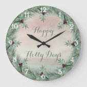 Burgundy Berry Holly Pine Christmas ラージ壁時計 (正面)