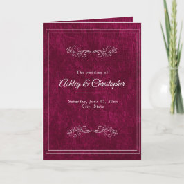 Burgundy Berry Velvet White Folded Wedding Program プログラム