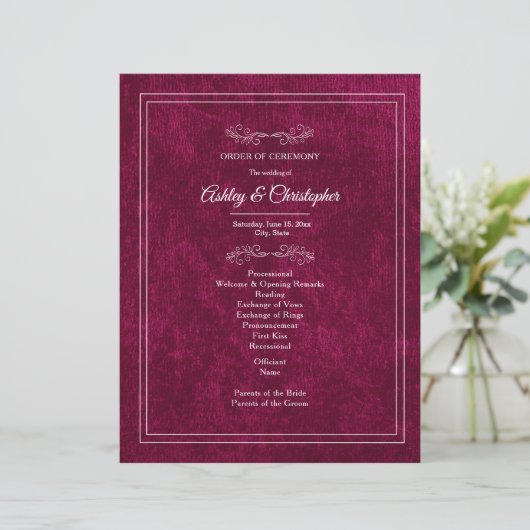 Burgundy Berry Velvet White Wedding Program (スタンド正面)