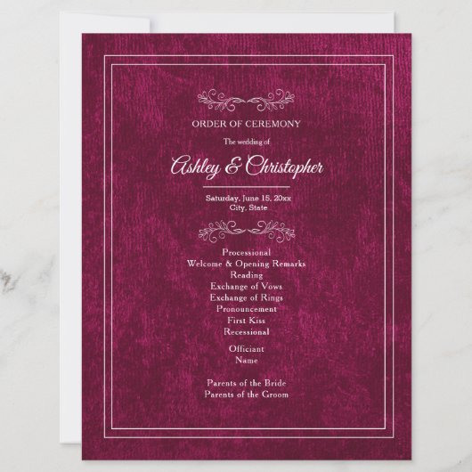 Burgundy Berry Velvet White Wedding Program (正面)