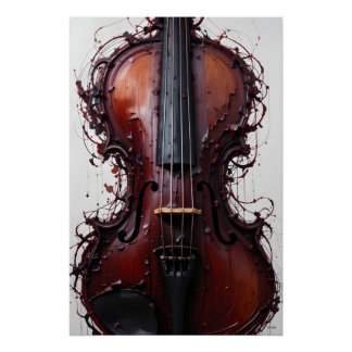 Burgundy Black Abstract Violin ポスター