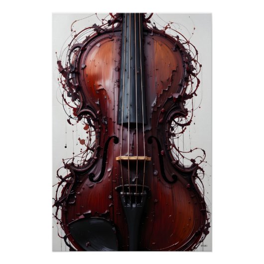 Burgundy Black Abstract Violin ポスター (正面)