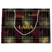 Burgundy, Black, and Gold Glowing Plaid Christmas ラージペーパーバッグ (正面)