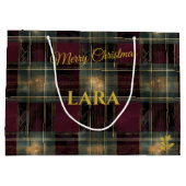 Burgundy, Black, and Gold Glowing Plaid Christmas ラージペーパーバッグ (裏面)
