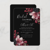 Burgundy & Black Elegant Floral Bridal  招待状 (正面/裏面)